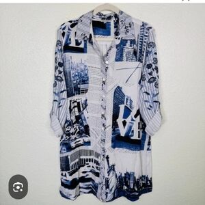 John Mark NY Graphic Navy and White Button Down Dress